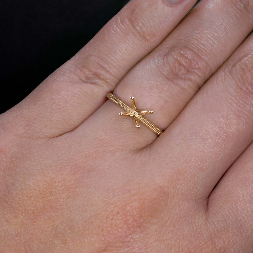 14K GOLD ENGAGEMENT RING SETTING MILGRAIN 6mm 7mm ROUND SEMI MOUNT SOLITAIRE